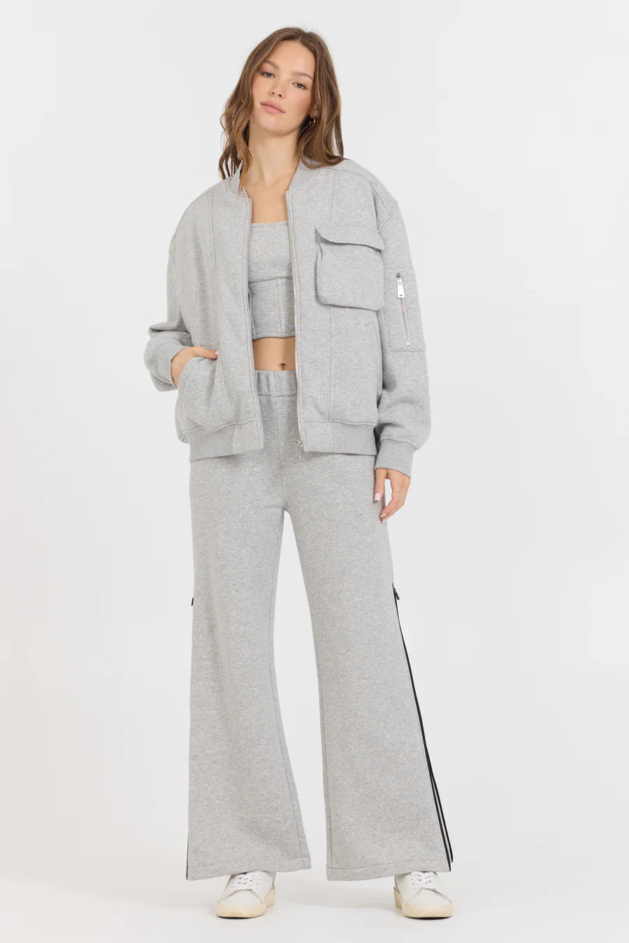 Grey Contrast Black Zipper Flare Pant