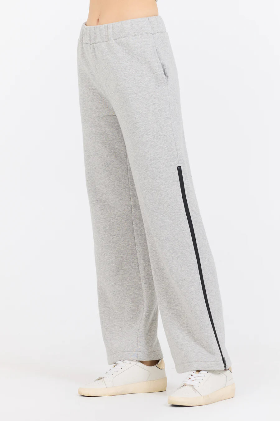 Grey Contrast Black Zipper Flare Pant