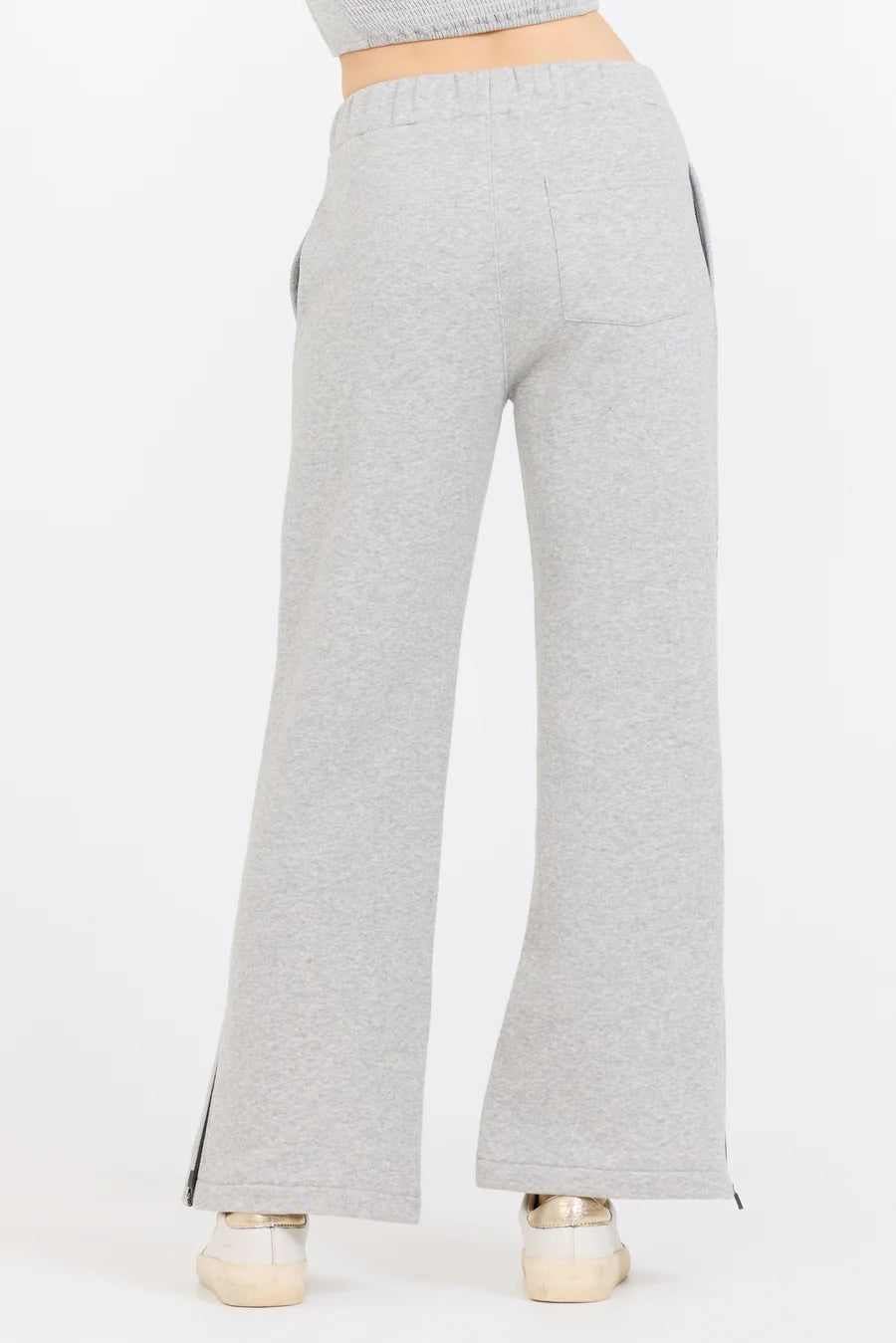 Grey Contrast Black Zipper Flare Pant