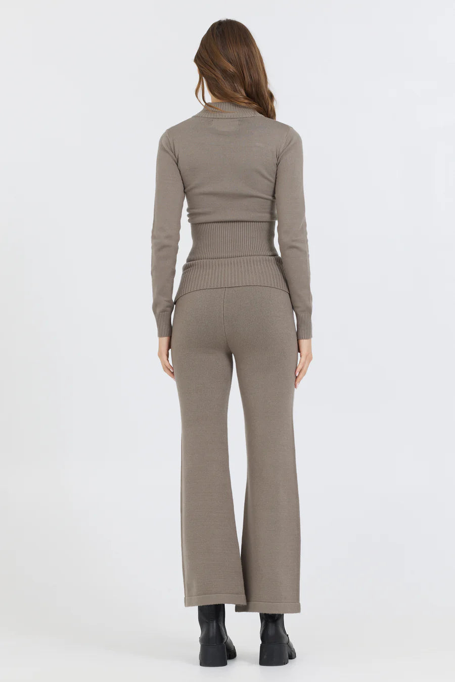 Slim Fit Knit Fold Over Flare Pant