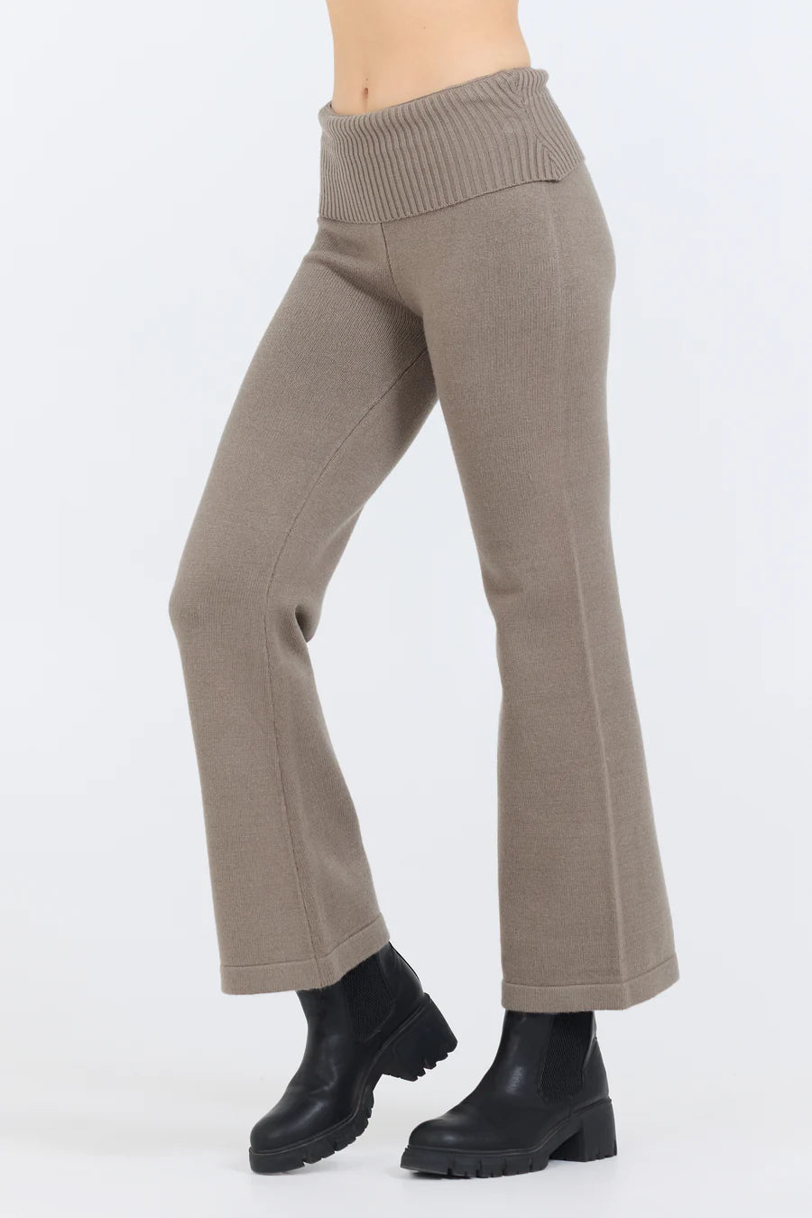 Slim Fit Knit Fold Over Flare Pant