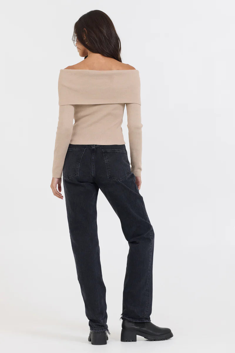 Heather Oatmeal Off Shoulder Sweater