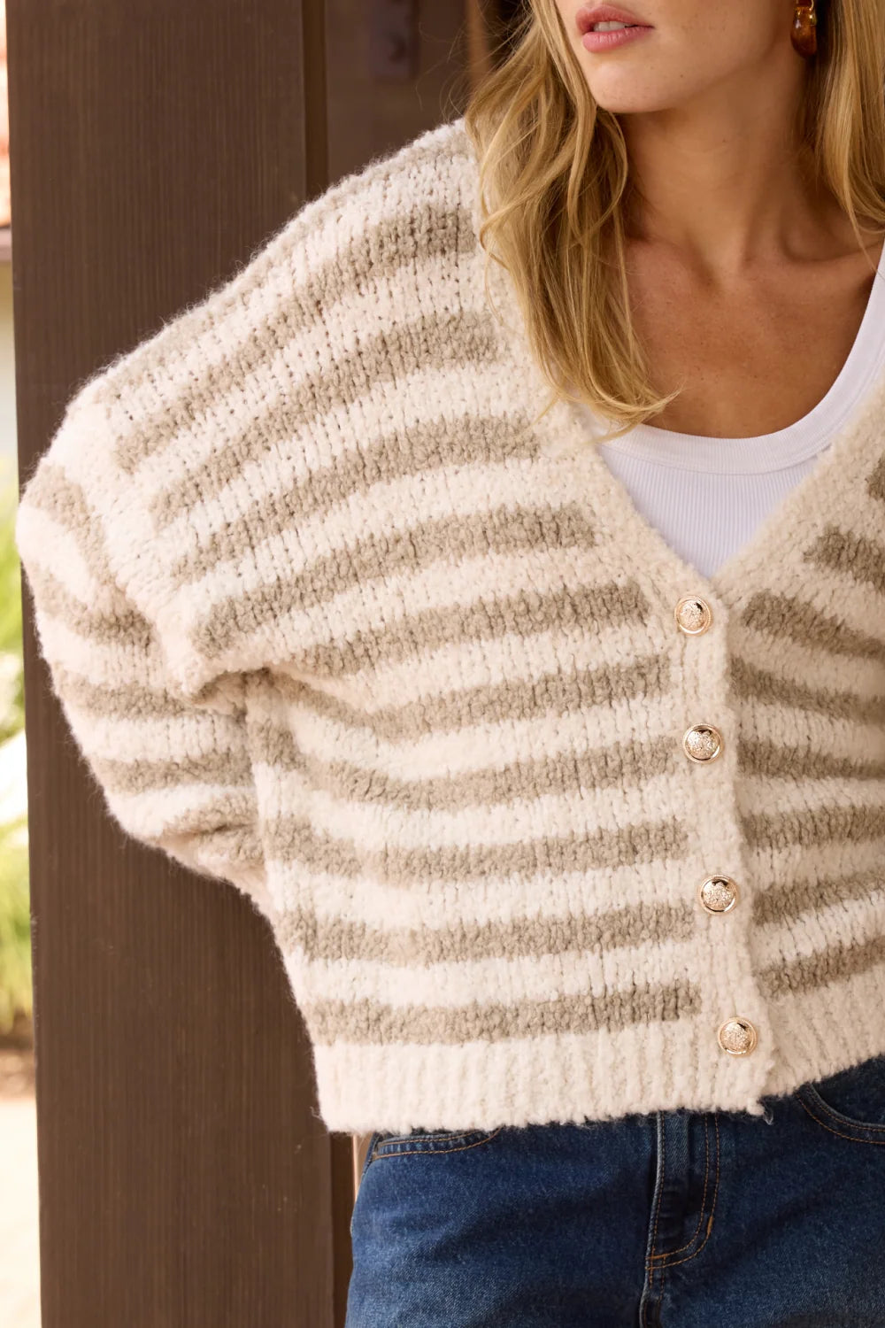 Ivory/Taupe Striped Cardigan