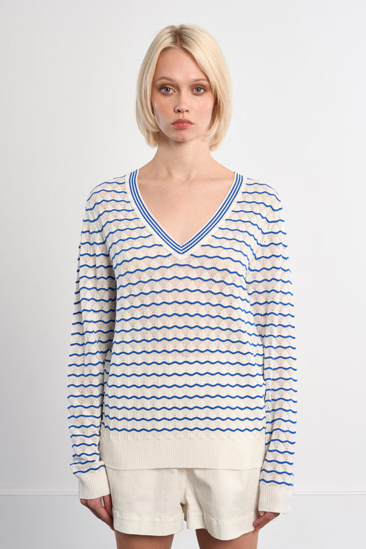 Terry VNeck Stripe Sweater