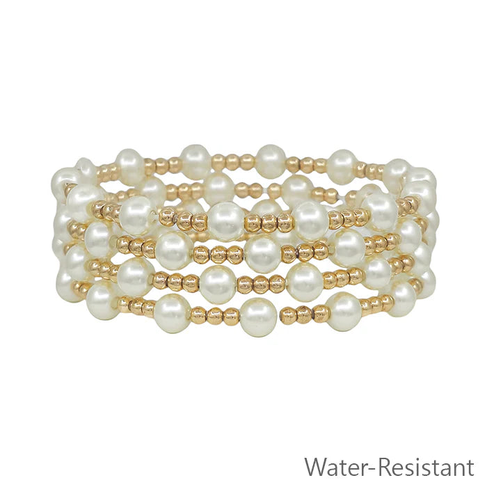 XSmall Gold Beaded and Pearl Stretch Bracelet (Copy)