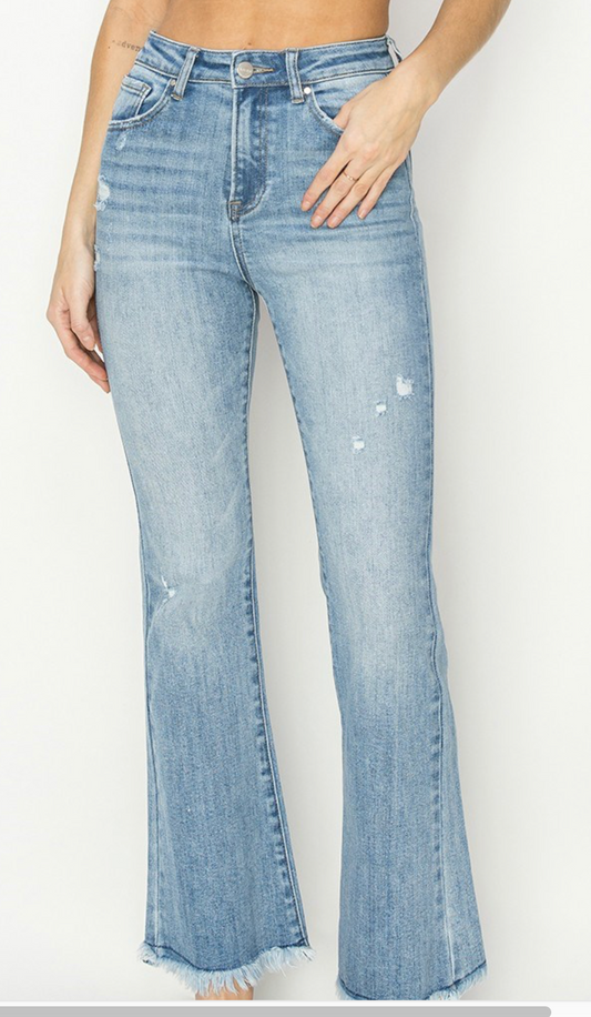 High Rise Frayed Boot Cut Jean