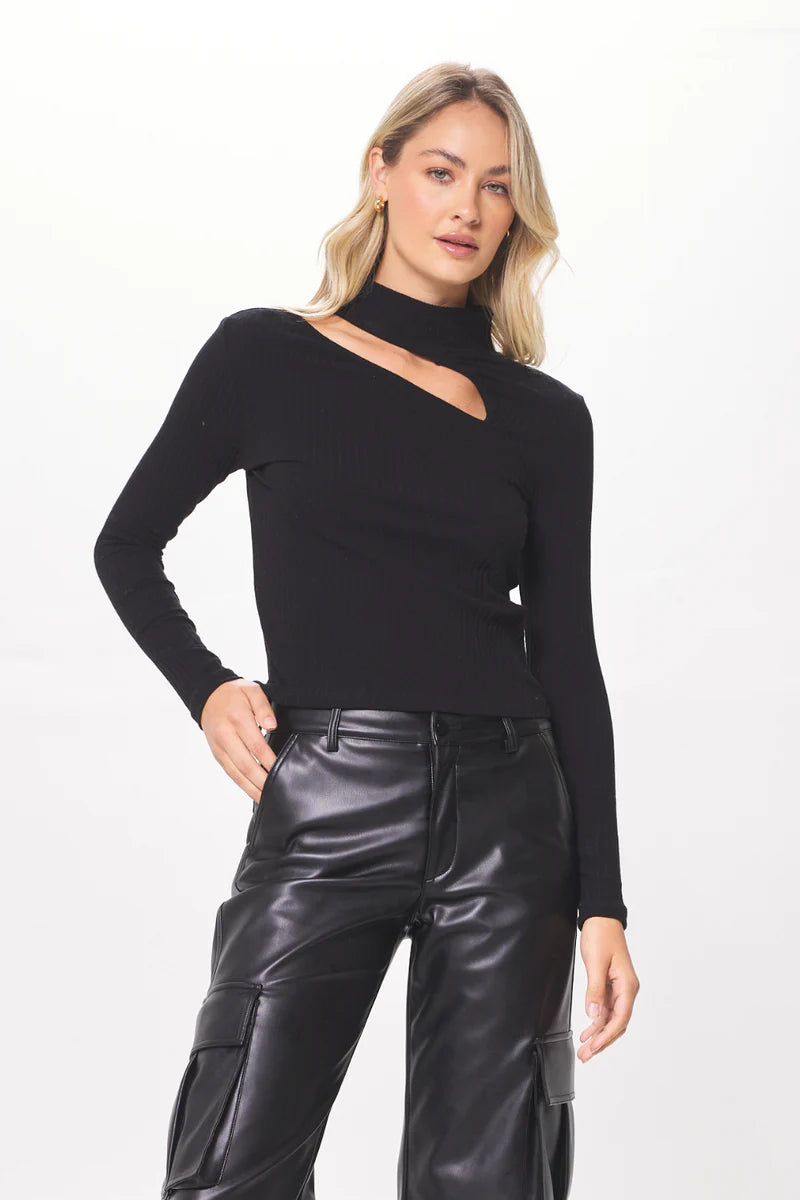 Mock Neck Cutout Top