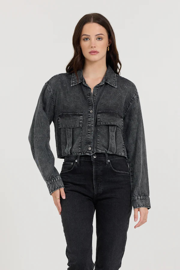 Black Cropped Pocket Detail Shirt