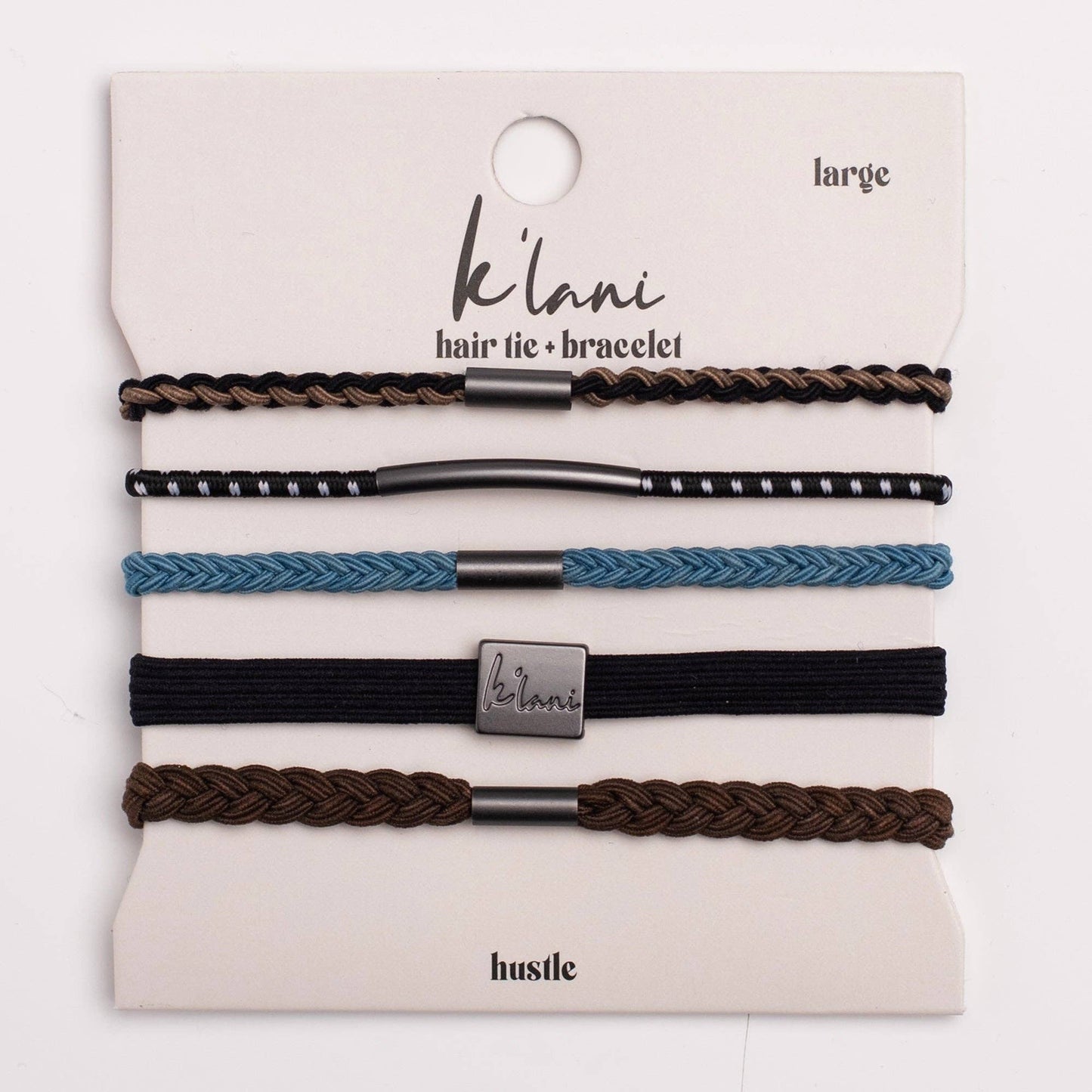 "Hustle" Solid Black, Brown & Blue Hair Tie Bracelets