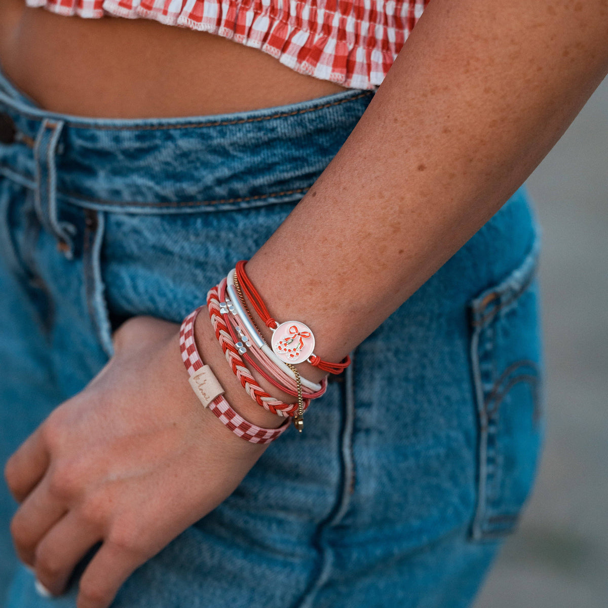 "Sweet" Pink Cherry Hair Tie Bracelets