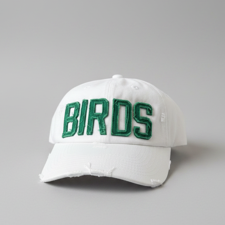 White Embroidered Birds Cap