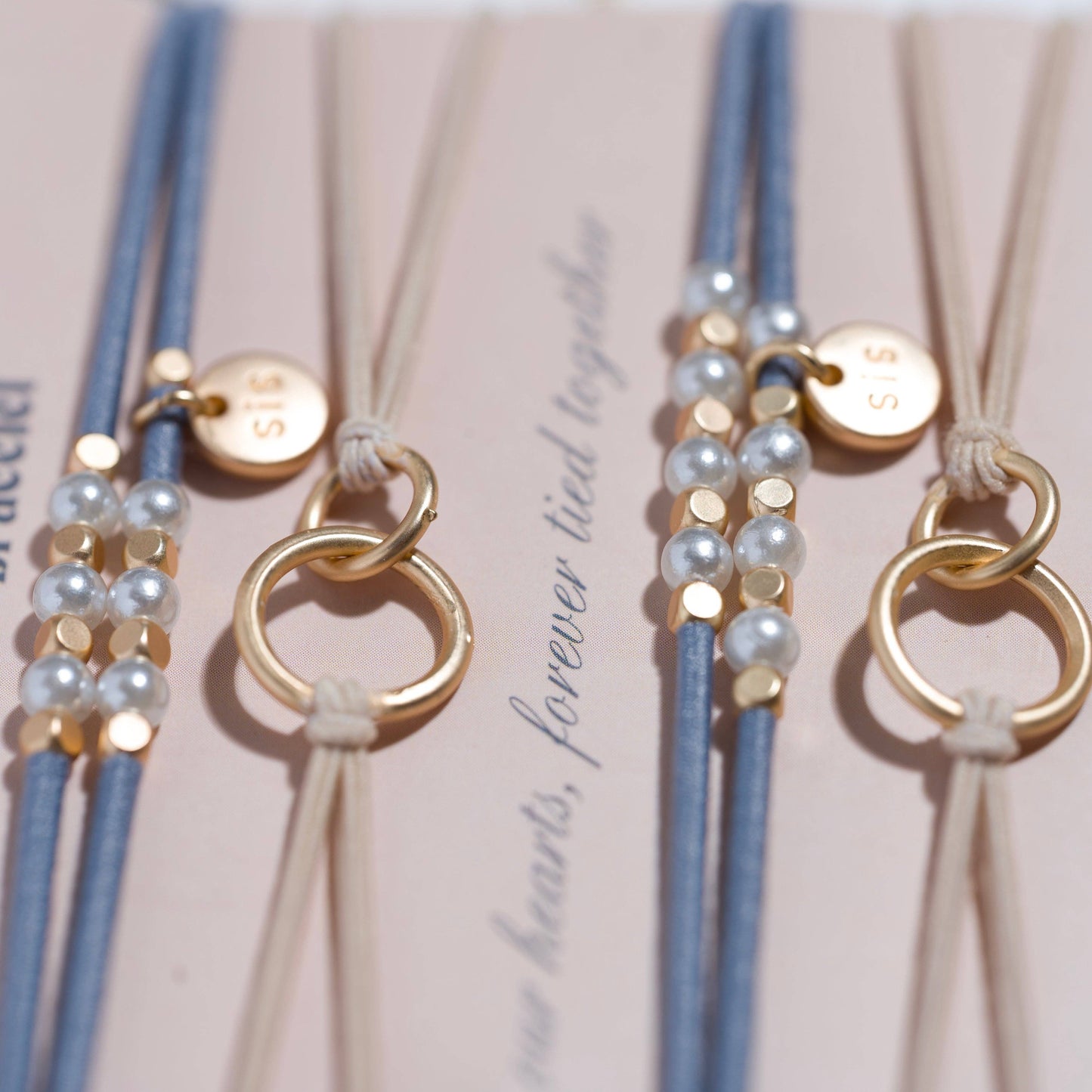 "Sisters" Gold & Pearl Shareable Hair Tie Bracelet Set