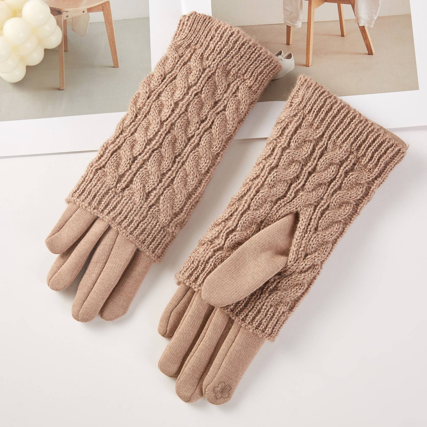 3 in 1 Cable Solid Knit Textured Winter Gloves