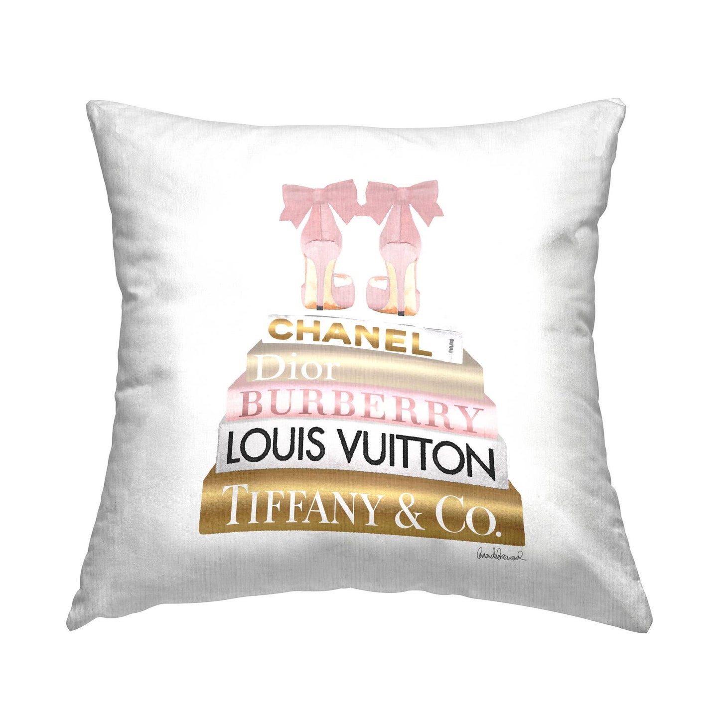 Pink Gold Heels Bookstack Glam Fashion Design Throw Pillow