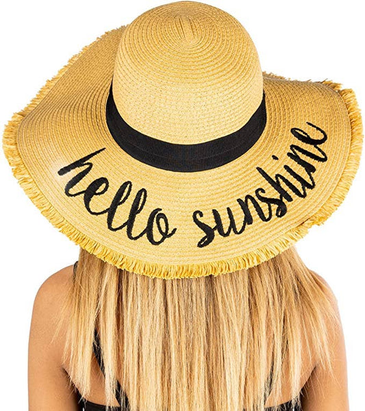 Embroidered Sun Hat - Hello Sunshine (Fringe Edge)