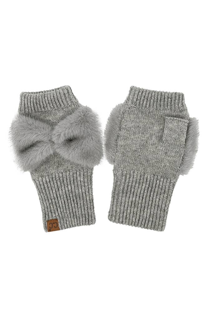 C.C Faux Fur Bow Fingerless Winter Glove