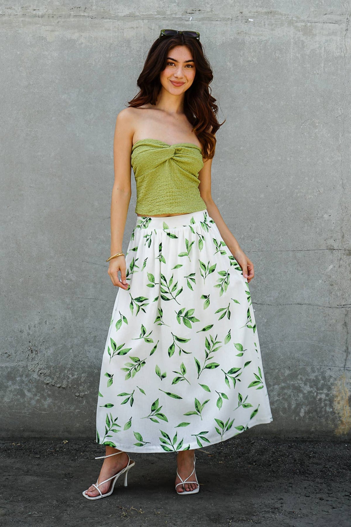 Smocked Twist Front Bandeau Top