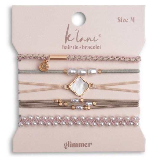 "Glimmer" Soft Pinks with Pearl & Gold Accent Hair Tie Bracelets