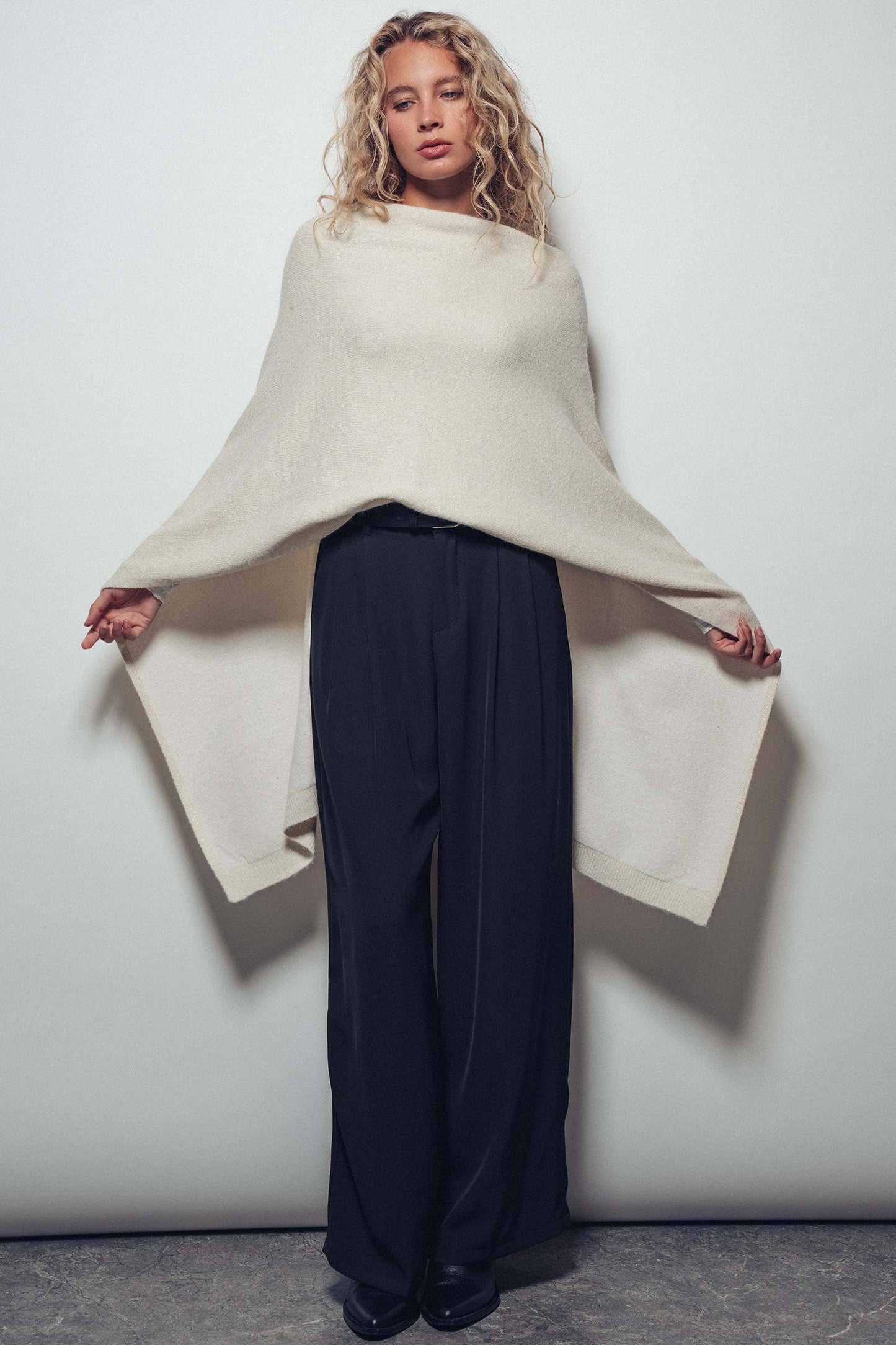 Asymmetrical Back Slit Knit Poncho