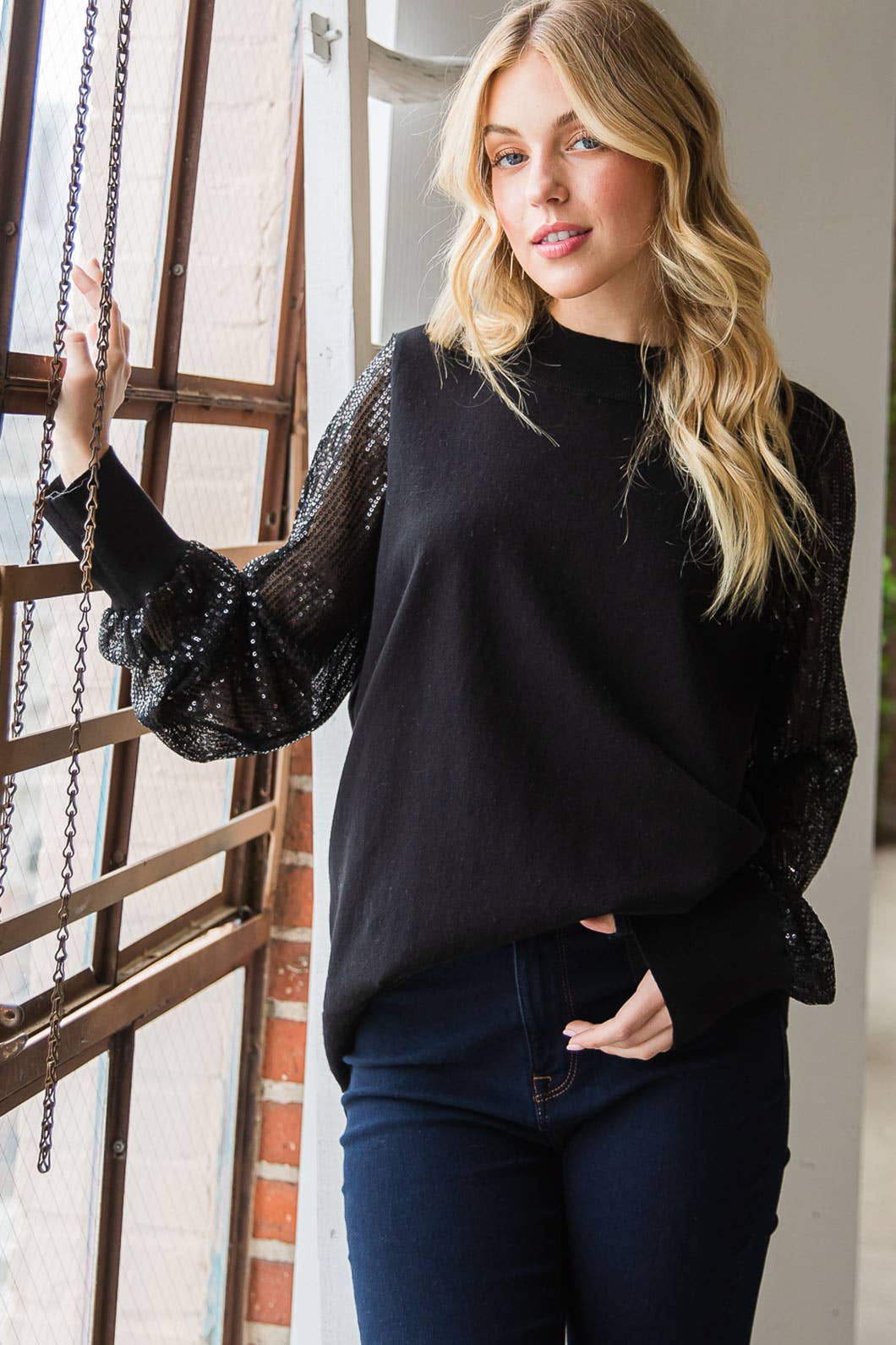 Sequined Sleeve Sweater