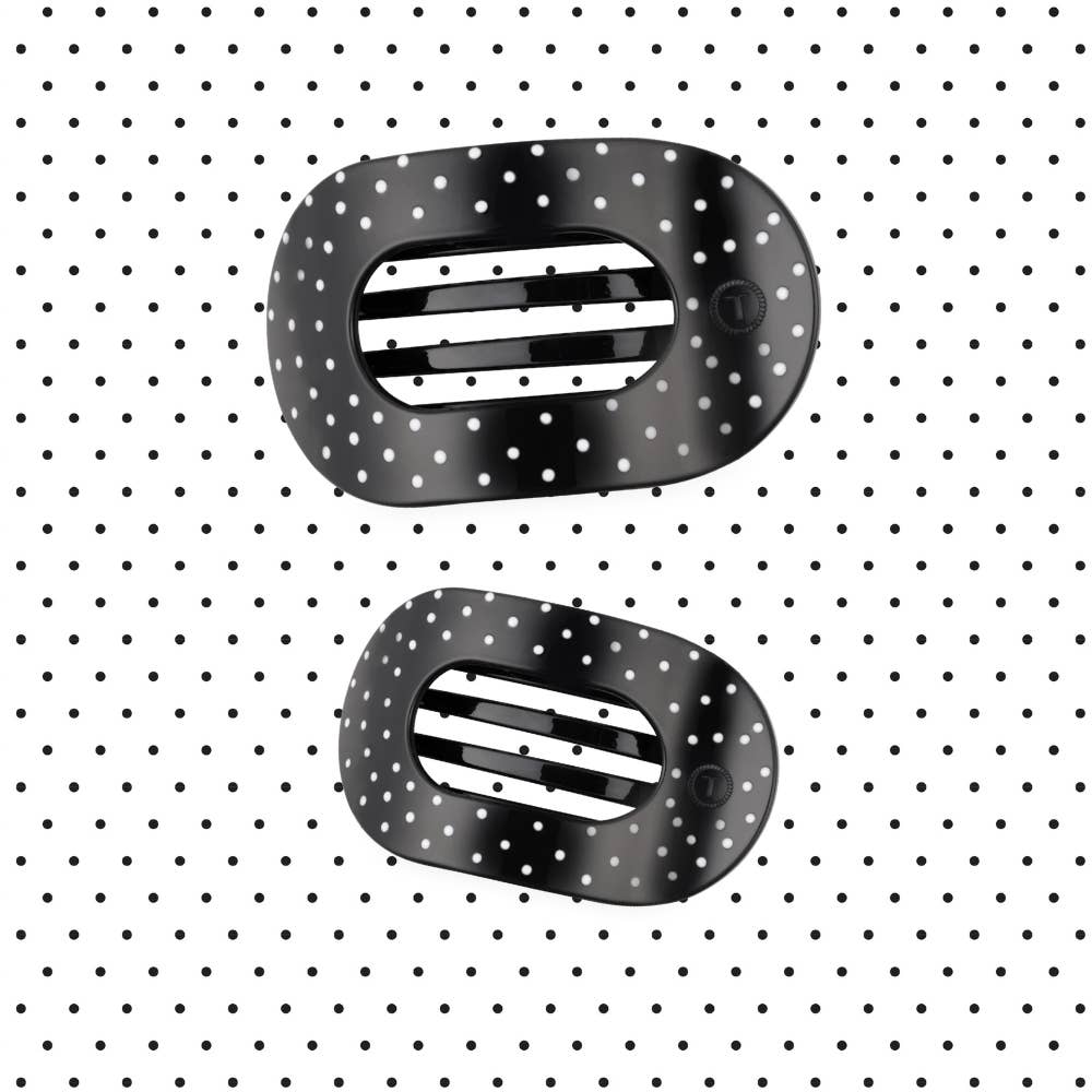 Flat Round | Black Polka Dot Party | Large Hair Clip