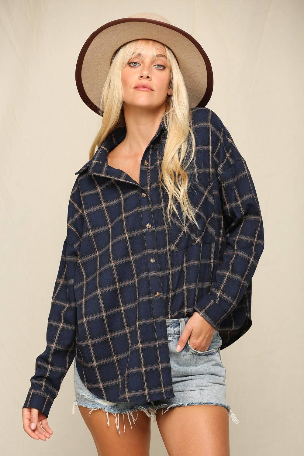 Oversized Plaid Button-Down Shirts