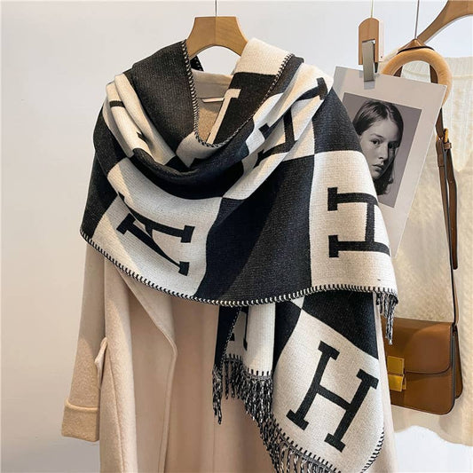 Women's scarf double-sided letter H shawl warm scarf