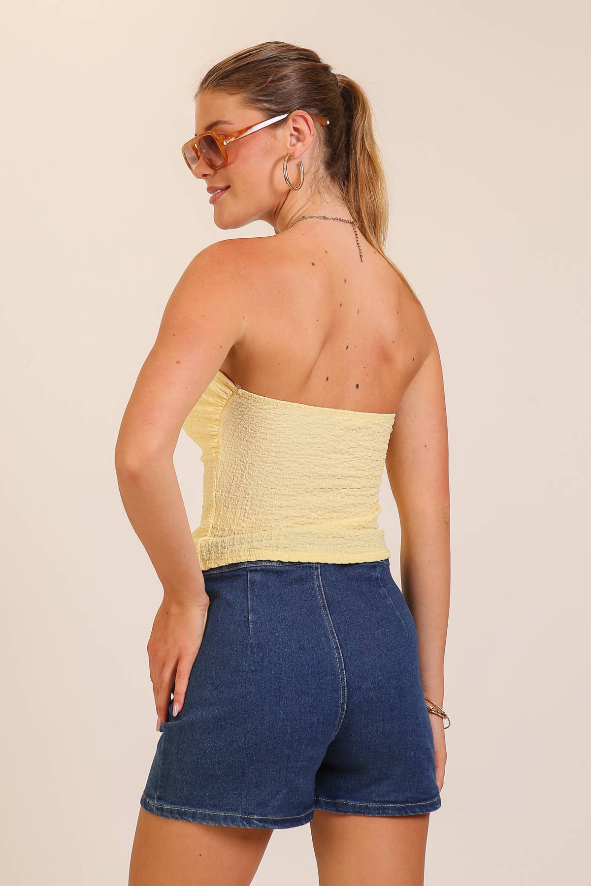 Smocked Twist Front Bandeau Top