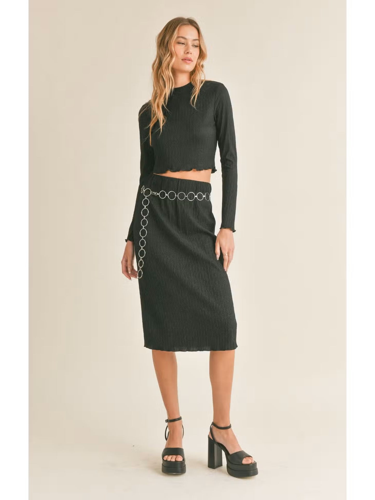 Nelly Lettuce Hem Midi Skirt