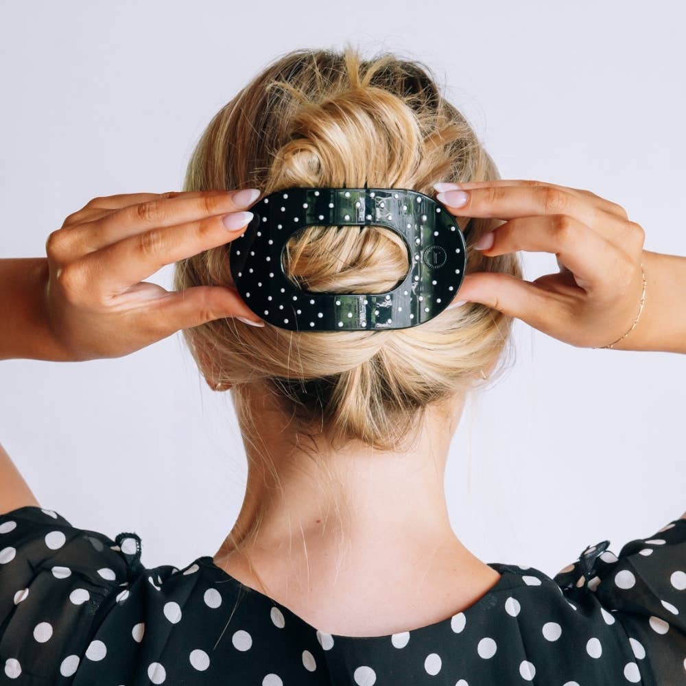 Flat Round | Black Polka Dot Party | Large Hair Clip