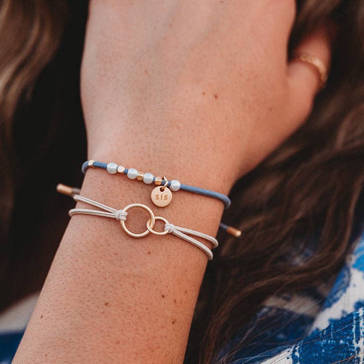 "Sisters" Gold & Pearl Shareable Hair Tie Bracelet Set