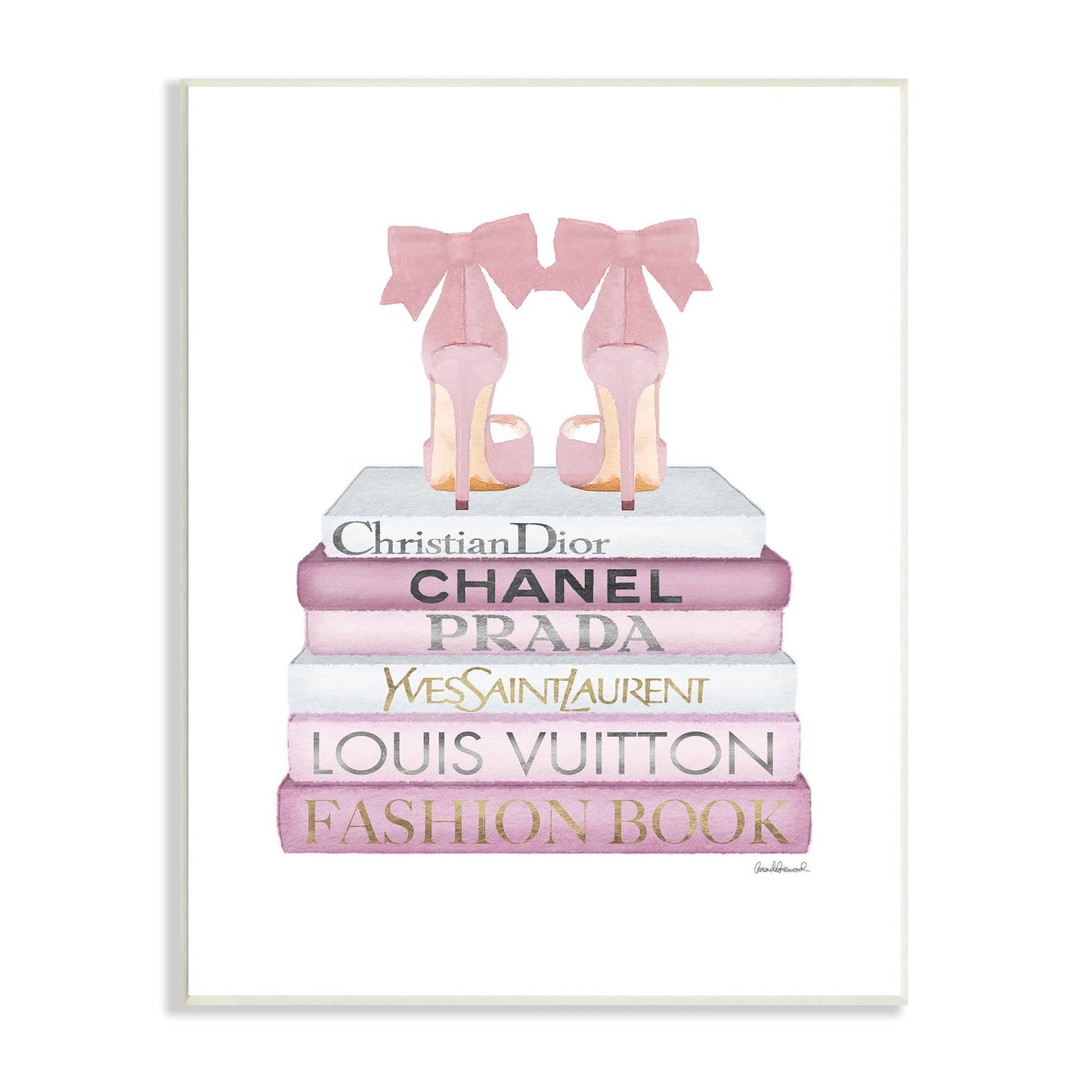 Glam Designer Shoes Bookstack Pink White Wall Plaque Art