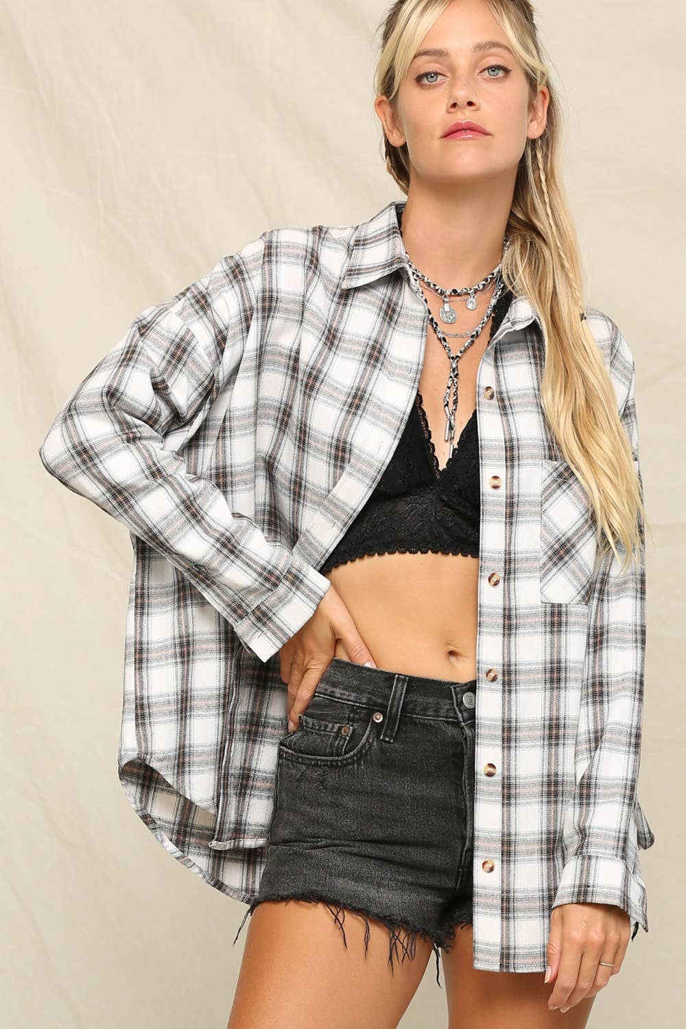 Oversized Plaid Button-Down Shirts