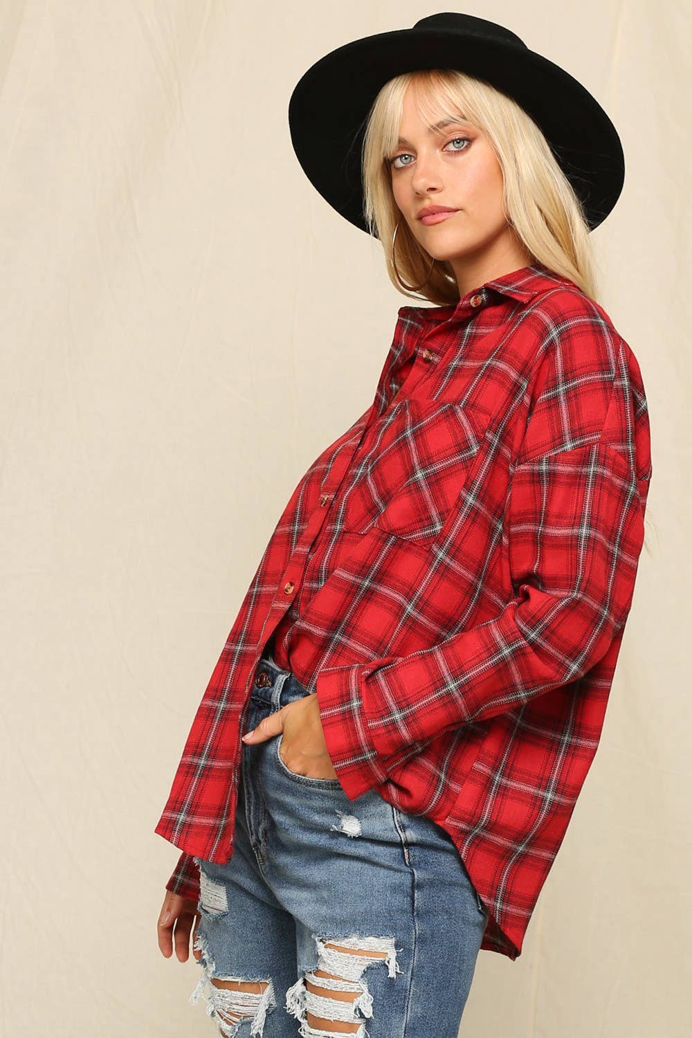 Oversized Plaid Button-Down Shirts