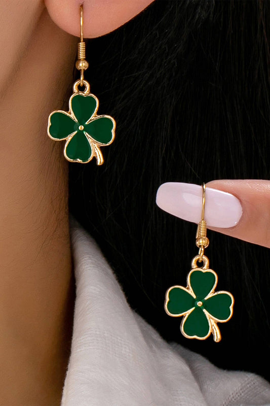 St. Patrick Four-Leaf Clover Gold-Plated Pendant Earrings