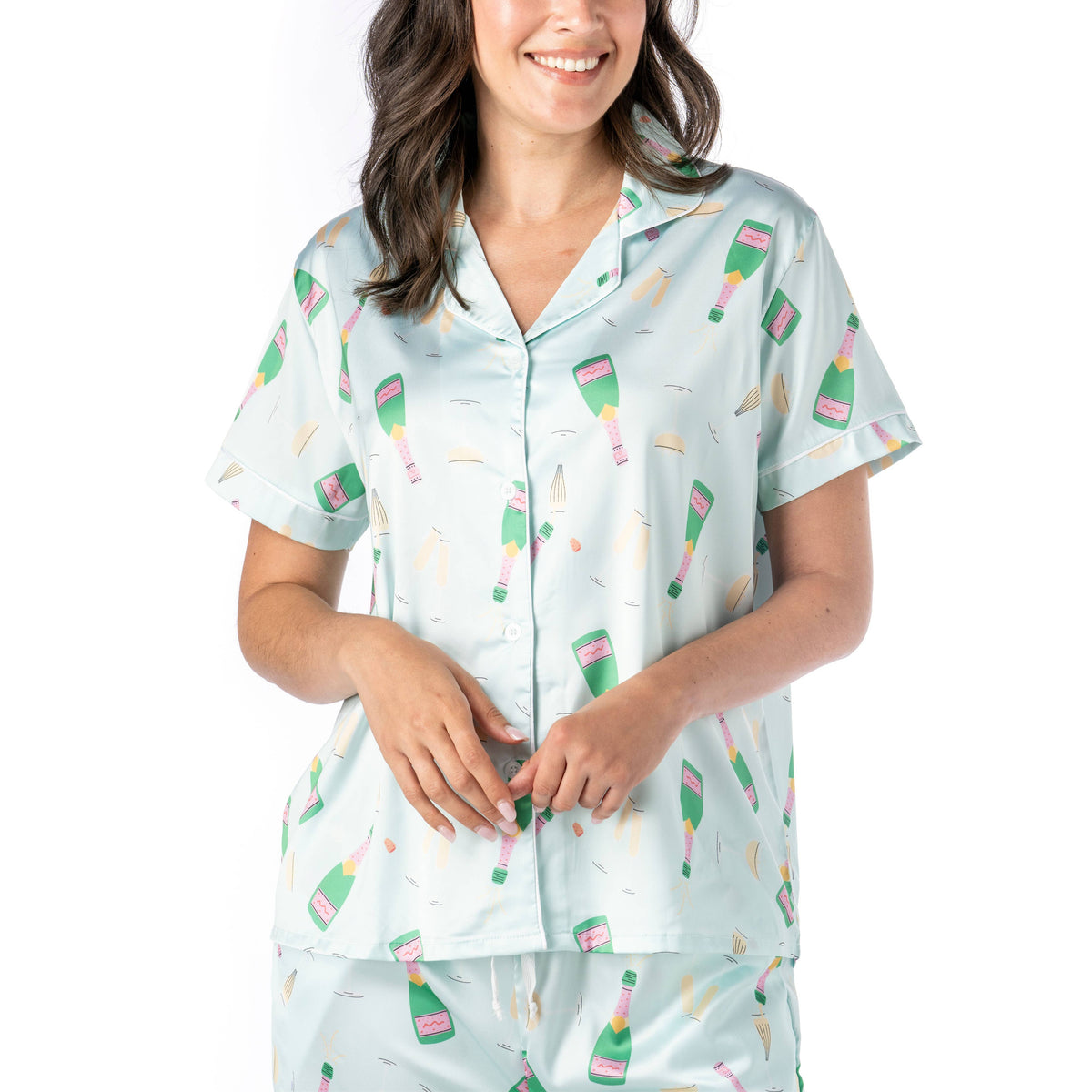 Boots & Bubbles Satin Pajama Top