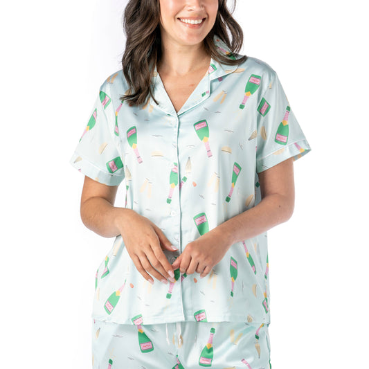 Boots & Bubbles Satin Pajama Top