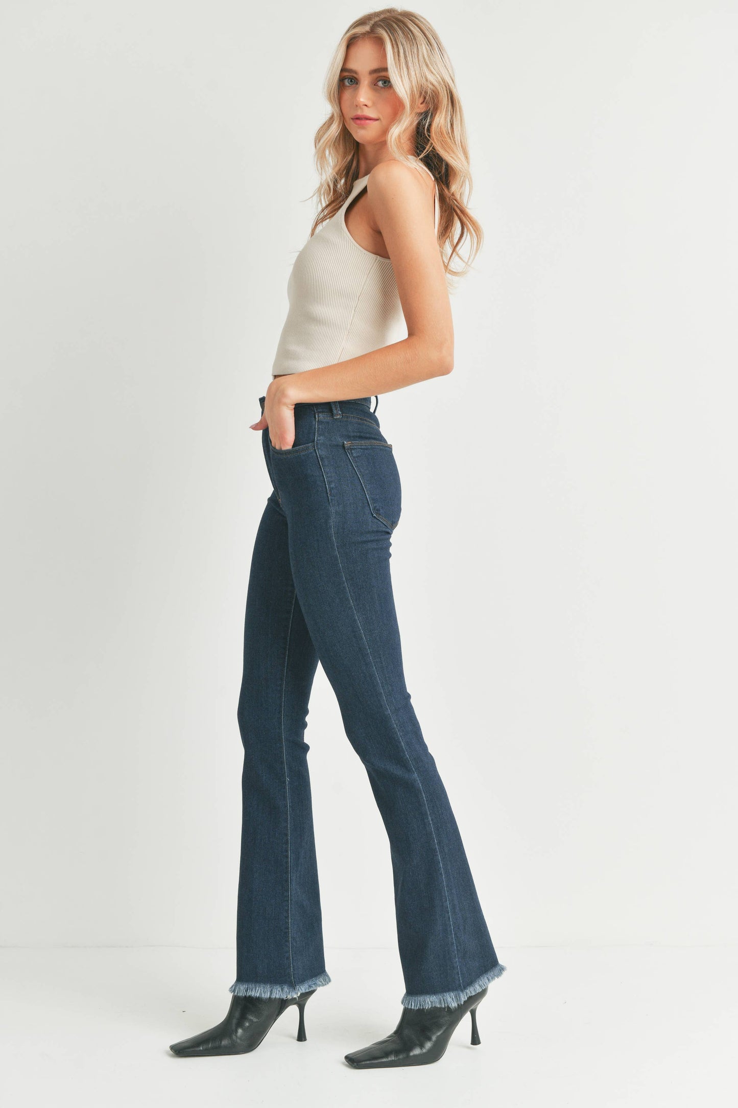 High Rise Frayed Bootcut