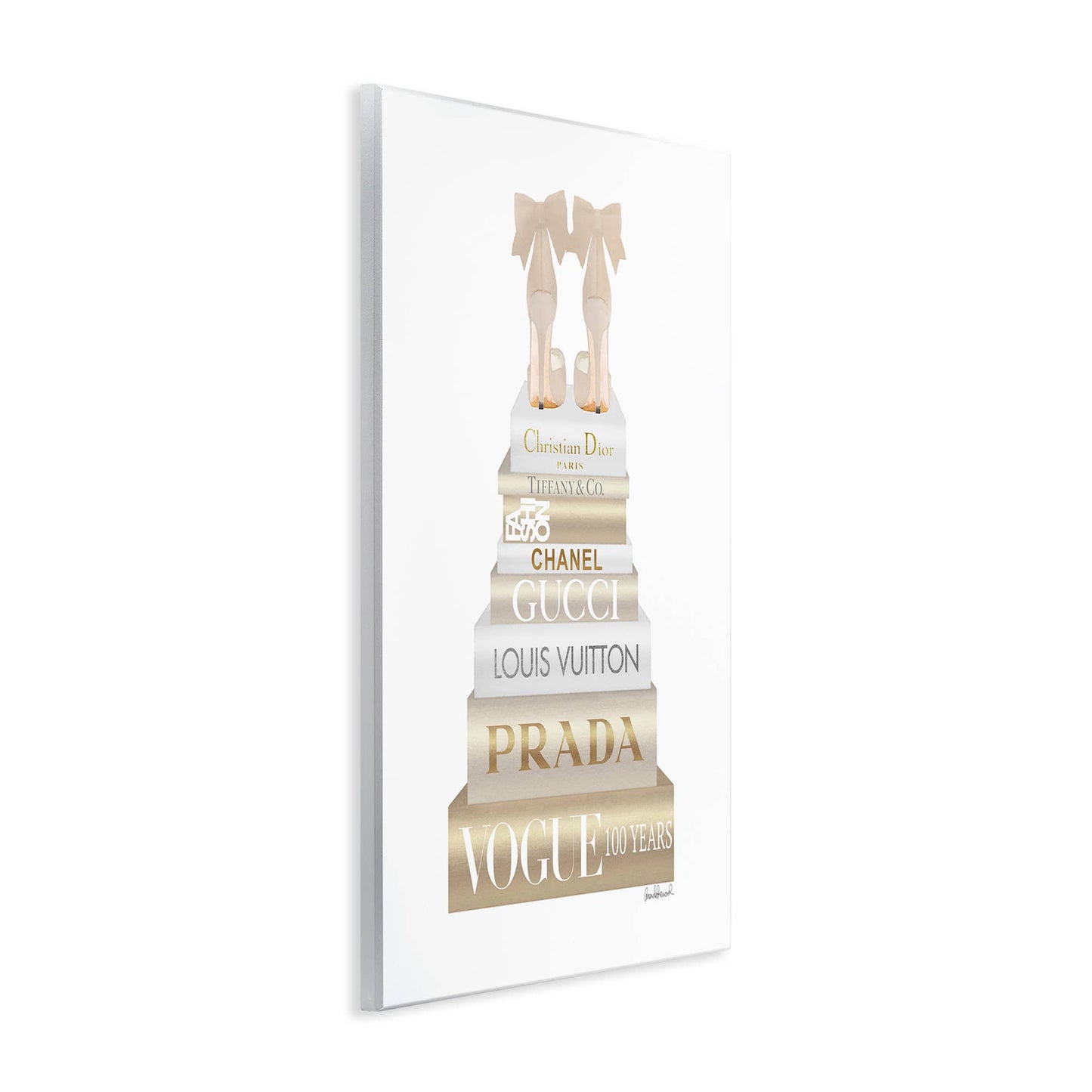 Cream Bow Heels High Fashion Glam Bookstack Wall Plaque