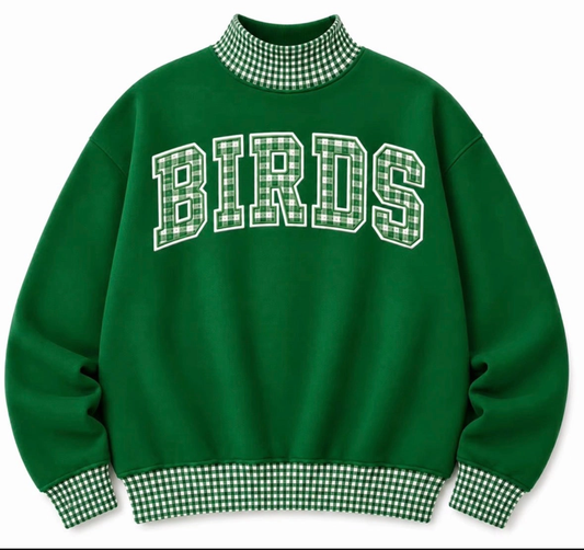 Birds Gingham Mock Sweatshirt
