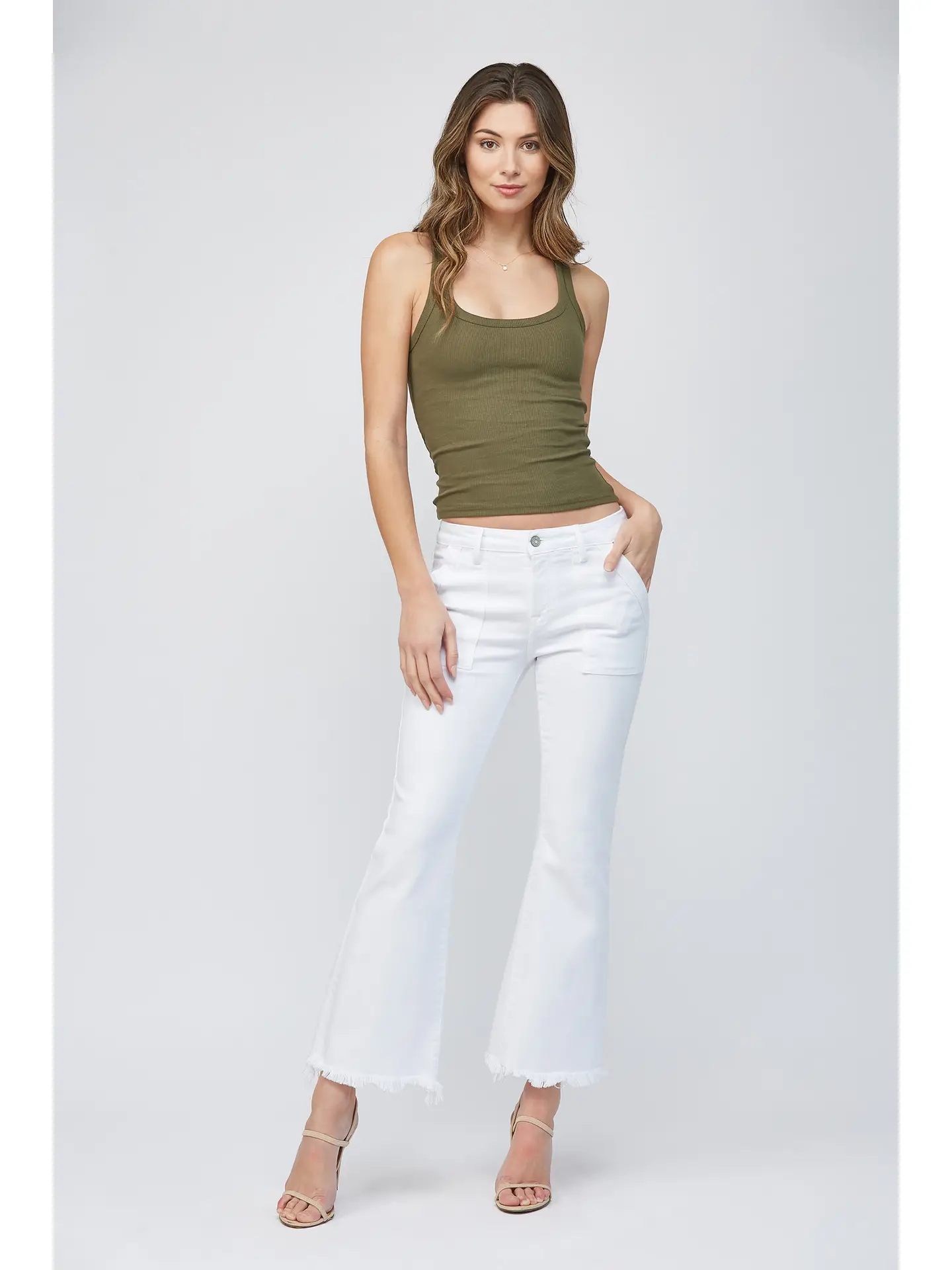 White Cargo Pocket Cropped Flare