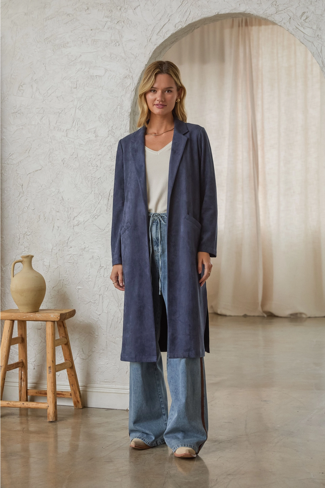 Faux Suede Duster Coat