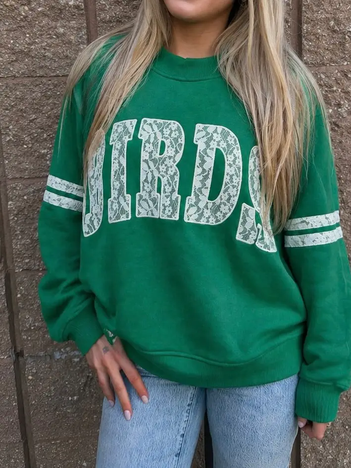BIRDS Lace Appliqué Mockneck