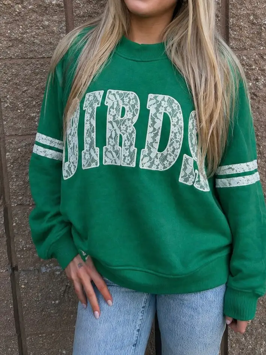 BIRDS Lace Appliqué Mockneck