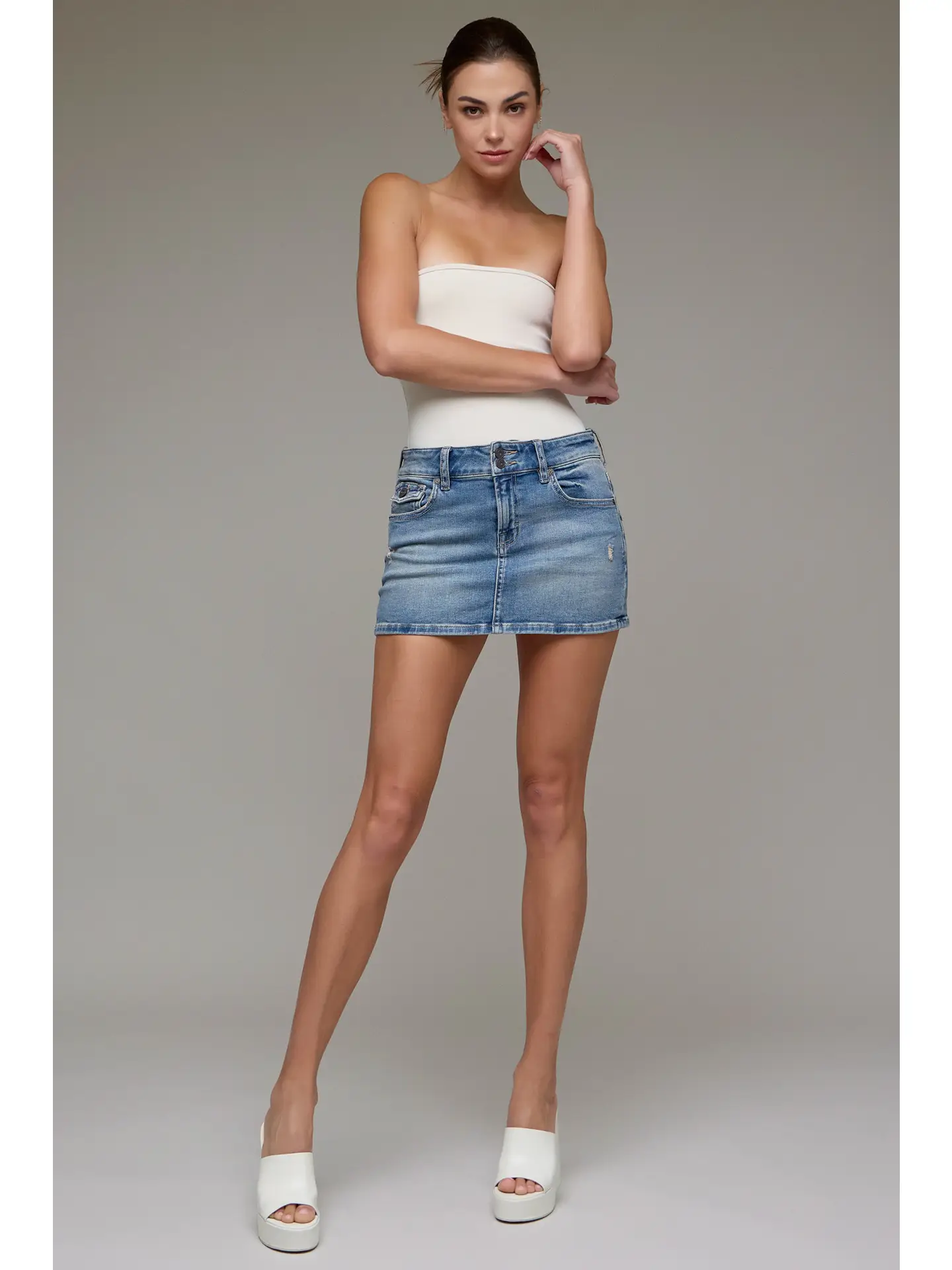 Vintage Wash Stretch Micro Mini Skirt