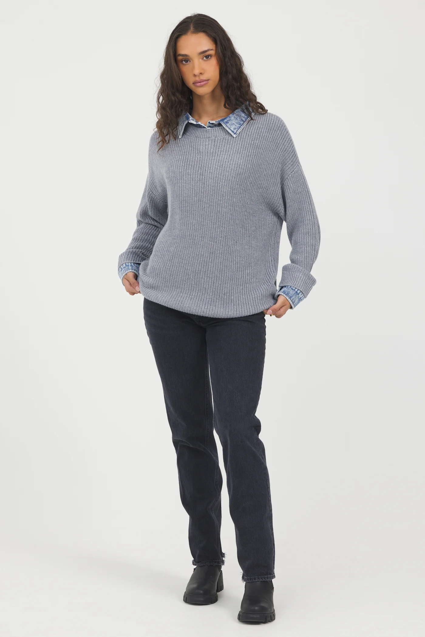 Denim Collar Sweater