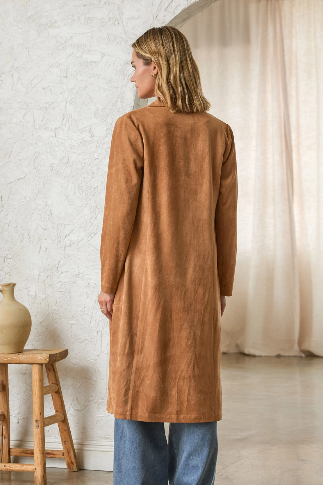 Faux Suede Duster Coat