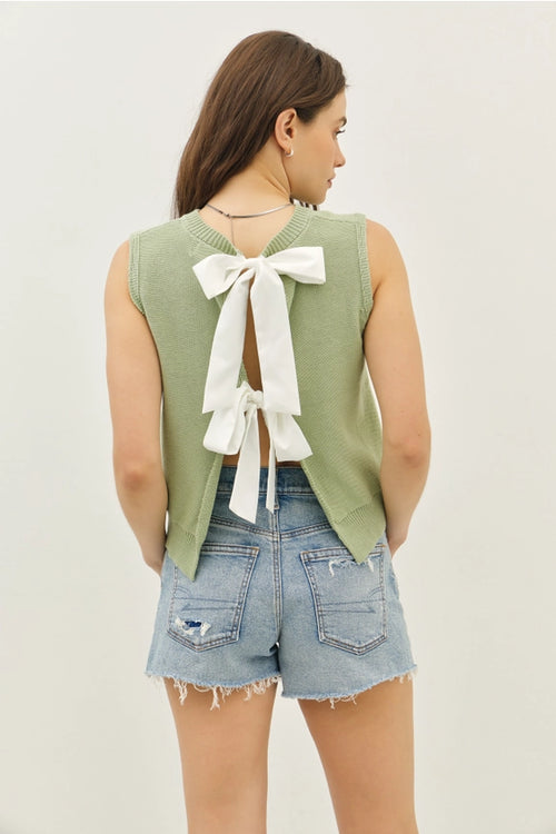 Sweater Vest Top with Back Bow