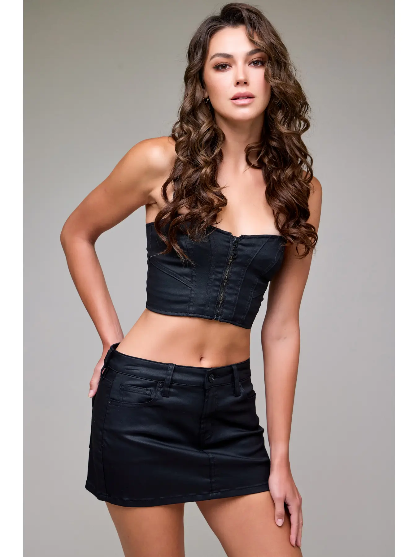 Black Coated Mini Skirt