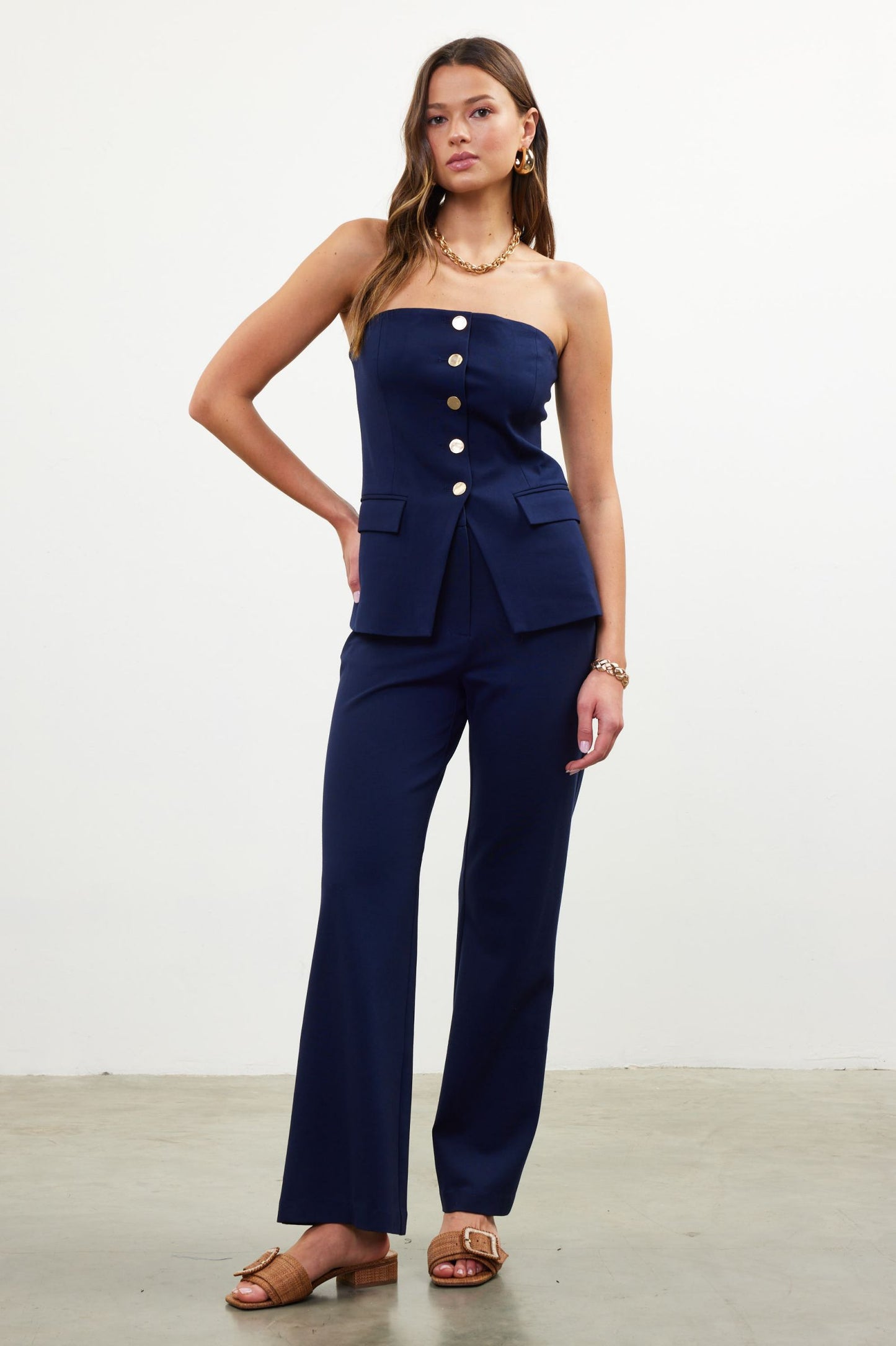 Navy Button Top